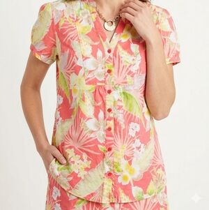 Caribbean Joe Tropical Button Front Top